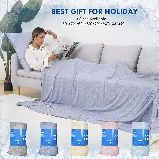 HOMFINE Cooling Blankets for Hot Sleepers - Summer Blanket Thin Lightweight Breathable Soft Double Side Enhanced Cooling for Bed Couch Sofa, Keep Cool for Night Sweats (Blue, 108 x 90 inches)-StrideForce Fitness