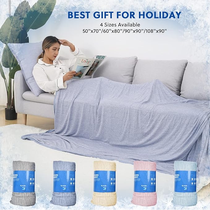 HOMFINE Cooling Blankets for Hot Sleepers - Summer Blanket Thin Lightweight Breathable Soft Double Side Enhanced Cooling for Bed Couch Sofa, Keep Cool for Night Sweats (Blue, 50 x 70 inches)-StrideForce Fitness