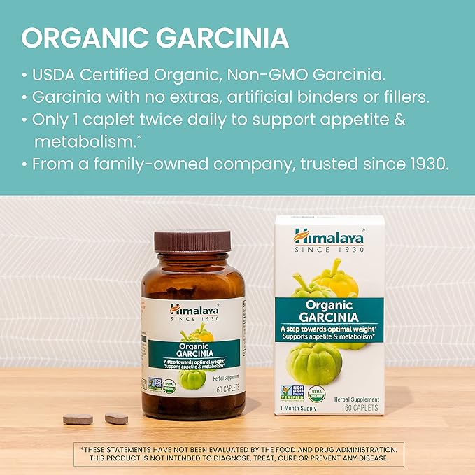 Himalaya Organic Garcinia Cambogia Herbal Supplement, Appetite Support, Lipid Metabolism, Weight Support, USDA Organic, Non-GMO, Vegan, 600 mg, 60 Plant-Based Caplets, 2 Pack-StrideForce Fitness
