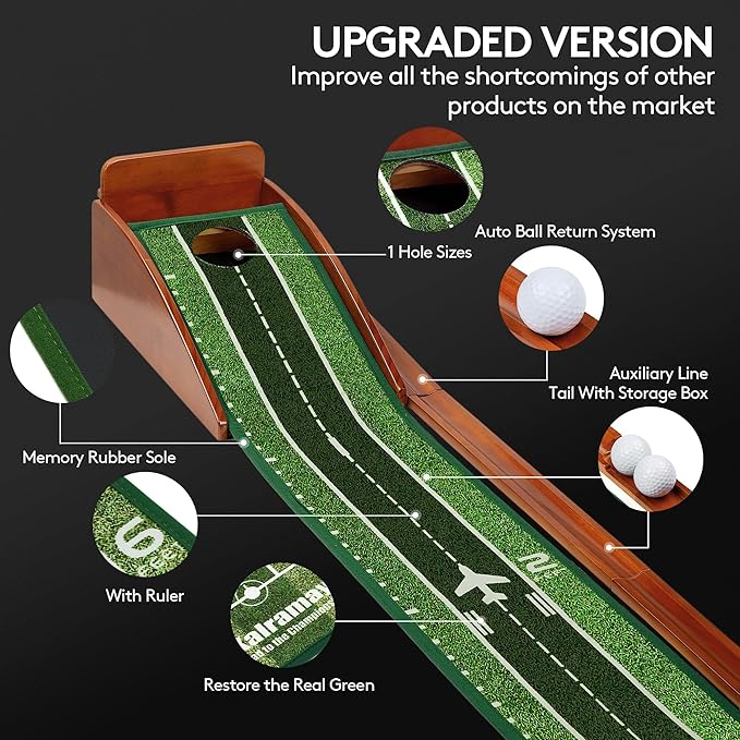 Putting Green Indoor Golf Putting Mat – Easy to Assemble with Automatic Ball Return, Wrinkle-Free Close to Real Green Speed, Suitable for Office, Recreation Room, Patio – Ideal Gift-StrideForce Fitness