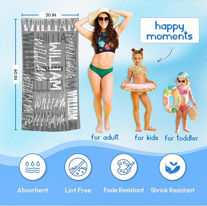 JML Personalized Beach Towel with Name, Custom Beach Towel with Name, Customized Microfiber Pool Towel, Quick Dry & Absorbent Swim Towel for Adult,Anniversary, Birthday, Summer Holiday,Vacation-StrideForce Fitness