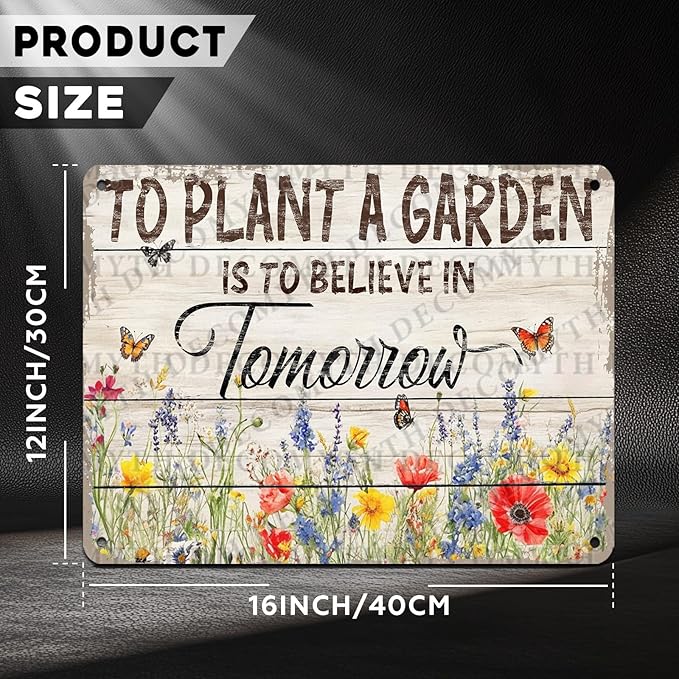 Gardening Vintage Metal Sign Plaque To Plant A Garden is To Believe Tomorrow Sign for Home Greenhouse Living Room Bedroom Outdoor Decor 12 * 16inch-StrideForce Fitness