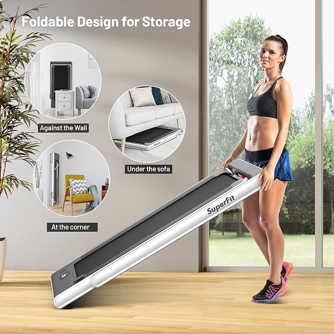 GYMAX Walking Pad, Dual LED Display 2 in 1 Under Desk Treadmill for Home with Remote & Smart App Control, 2.25HP Foldable Portable Treadmill Running Machine for Office Small Space-StrideForce Fitness