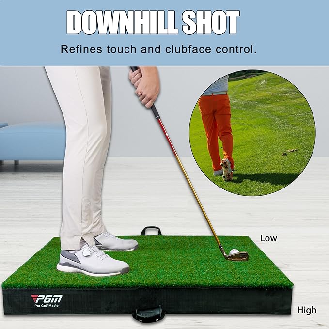 PGM 40"x 40" Golf Practice Mat - 4 Adjustable Simulation Slopes Golf Mats - Golf Hitting Mat - Golf Mats Practice Indoor Outdoor - Golf Training Mat - Golf Swing Trainer Aid-StrideForce Fitness