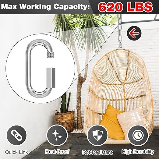 M6-50 Pack 2.3” Quick Links Chain Connectors, 1/4″ Galvanized Chain Locking Carabiners Hooks, 620LBS Heavy Duty Thread Quick Link Clips, Twist Oval Keychain D Shape for Swing, Camping-StrideForce Fitness
