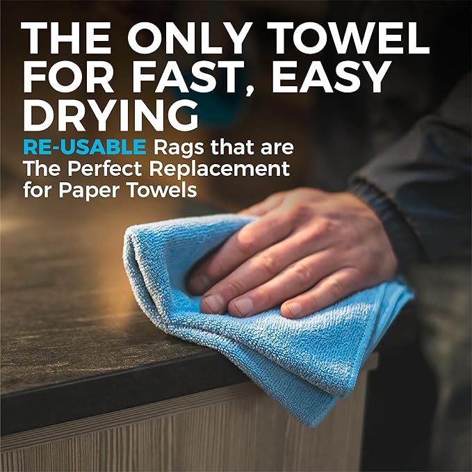 The Rag Company - All-Purpose Microfiber Terry Cleaning Towels - Commercial Grade, Highly Absorbent, Lint-Free, Streak-Free, Kitchens, Bathrooms, Offices, 300gsm, 16in x 16in, Grey (12-Pack)-StrideForce Fitness