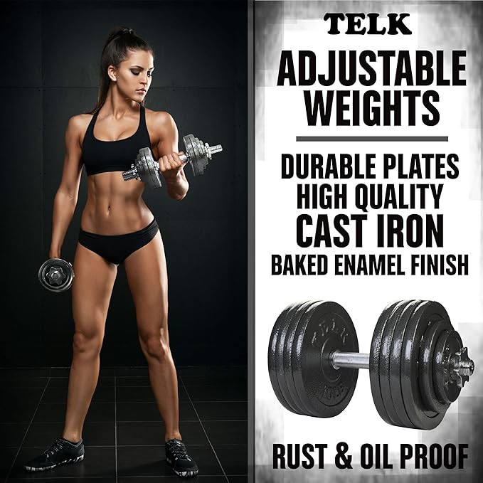 TELK – Adjustable Dumbbell Set – Home Gym Weight Set with Baked Enamel Cast Iron Plates – Space-Saving Free Weights for Strength Training-StrideForce Fitness