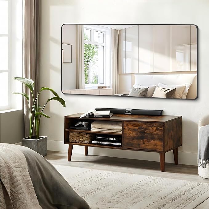 FORBATH Bathroom Mirror 30" X 60"，Large Rectangular Wall Mirror, Black Metal Framed Rounded Corner Wall Mounted Mirror for Bathroom Bedroom Entryway Decor(Horizontal/Vertical)-StrideForce Fitness