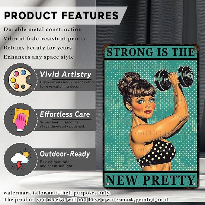 Gym Room Sign Weightlifting Metal Poster Strong Is The New Pretty Motivational Sign for Gym Workout for Home Fitness 12 * 8inch-StrideForce Fitness