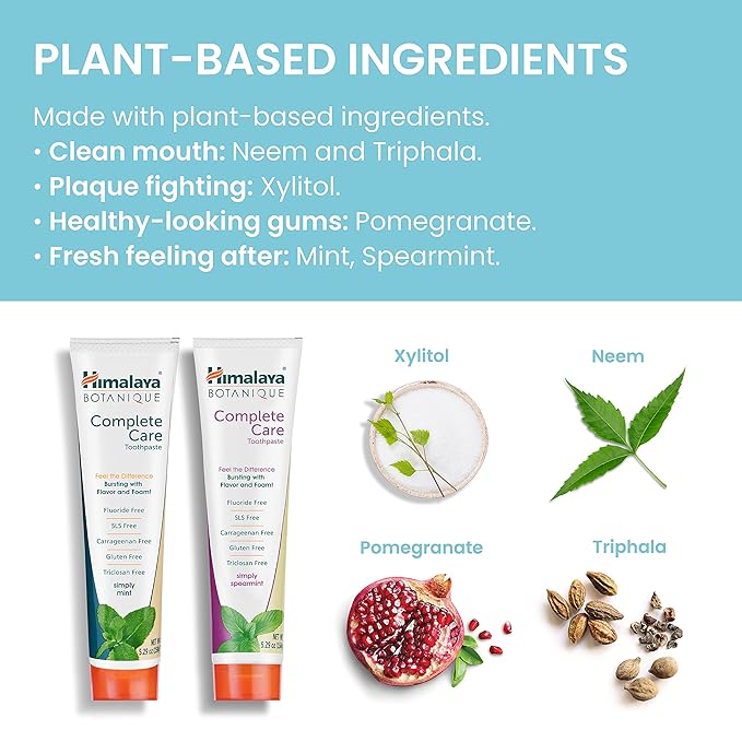 Himalaya Botanique Complete Care Toothpaste, Herbal, Variety Pack, Mint and Spearmint Flavor, Fights Plaque, Freshens Breath, Fluoride Free, No Artificial Flavors, SLS Free, Cruelty Free, 5.29 Oz