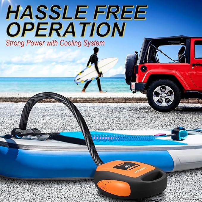 Paddle Board Pump Electric Portable, SUP Pump for Paddleboard, 20PSI Air Compressor with Auto-Off, Deflation Function and 12V DC Car Connector for Inflatables, Kayaks and Boats-StrideForce Fitness