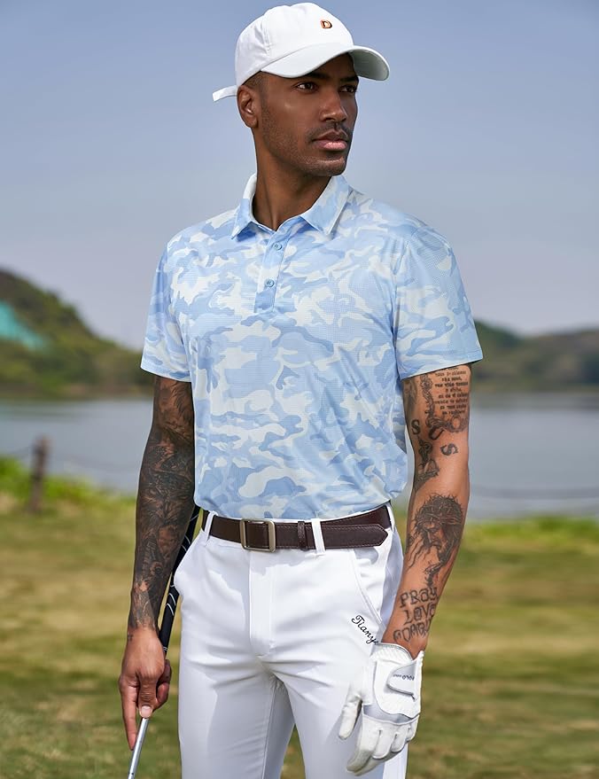 TAPULCO Mens Quick Dry Polo Shirts Camouflage Pattern Performance Athletic Lightweight Breathable Casual Golf Tshirts-StrideForce Fitness