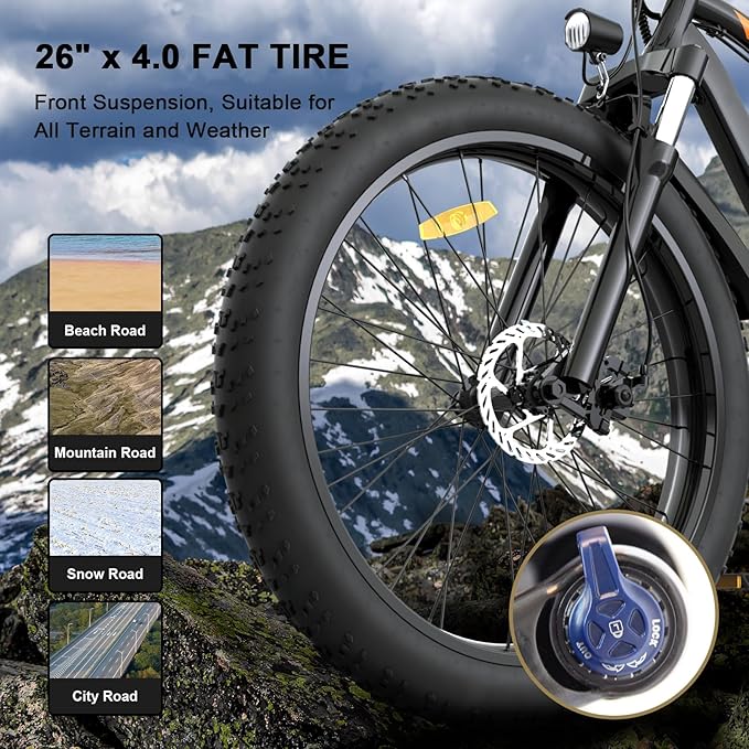 aostirmotor 750W Electric Bike for Adults 26"×4" Fat Tire Electric Bike 48V 13AH Lithium Battery Adult Electric Bicycles, 28MPH E Bike for Adults, Shimano 7 Speed Electric Mountain Bike-StrideForce Fitness