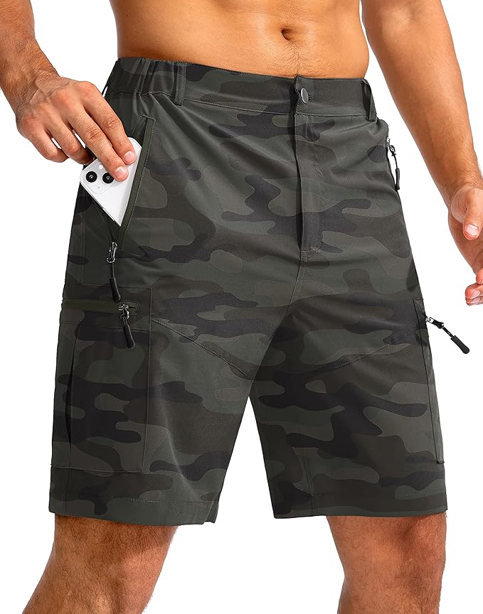 Pudolla Men's Hiking Cargo Shorts 9" Lightweight Outdoor Work Shorts for Men Travel Golf Camping Casual with 5 Zipper Pockets-StrideForce Fitness