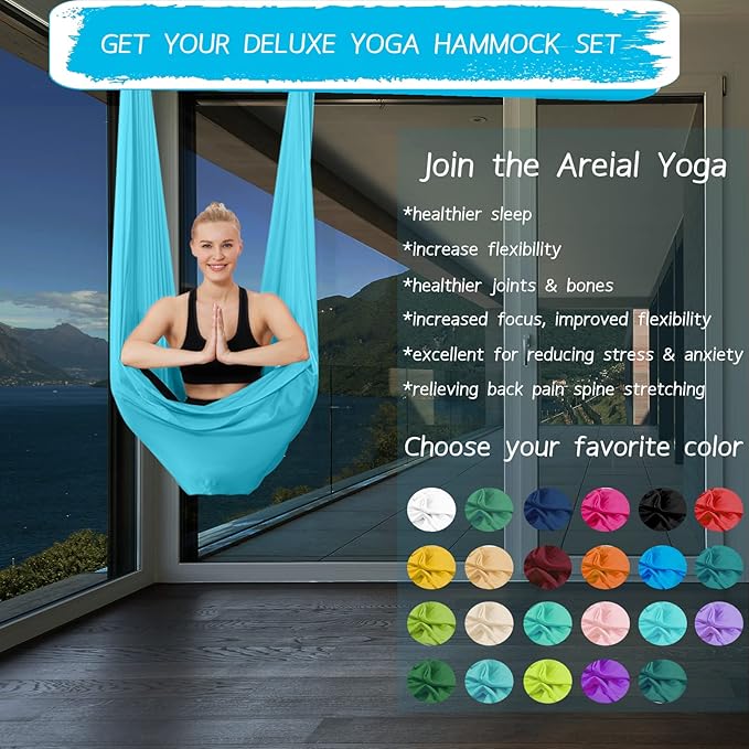 5.5 Yards Aerial Silks Yoga Swing Set - Aerial Yoga Hammock Kit Anti-Gravity Flying for Fitness, Low/Non Stretch Nylon Tricot Fabric Hardware Included for Dance-StrideForce Fitness