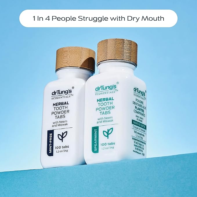 drTung's Herbal Toothpaste Tablets - Toothpaste Tabs for Dry Mouth Relief, Natural Tooth Powder Tablets for Fresh Breath, Fluoride Free, Travel Size, Vegan, Non-GMO - Mint-Free (100 Tabs), 3-Pack