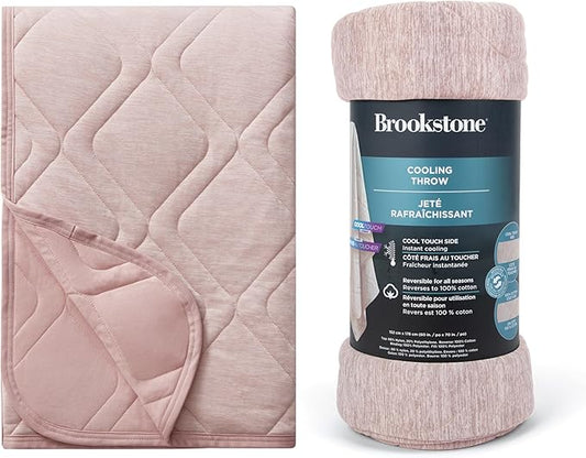 Brookstone Cooling Comfort Throw Blankets for Sleeping - Innovative Cooling Dual-Sided Throw - Oversized Cool Blanket for Hot Sleepers - Nylon and Polyethylene Blanket - Rose Smoke-StrideForce Fitness