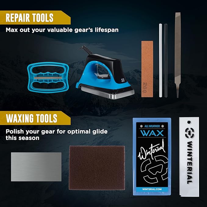 Winterial Snowboard and Ski Tuning Kit, with Iron, All-Temp Snowboard Wax, Angled Edge Tuner File-StrideForce Fitness