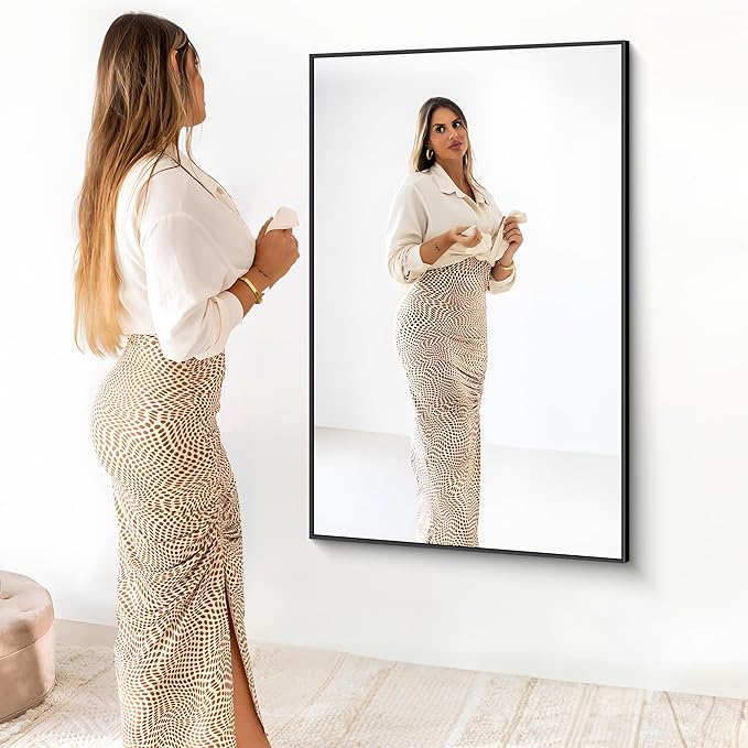 Black Bathroom Mirror for Wall, 60x40 Inch Rectangle Mirrors with Metal Frame, Modern Vanity Wall Mirror Decor for Entryway Hangs, Bathroom Living Room Horizontal or Vertical-StrideForce Fitness