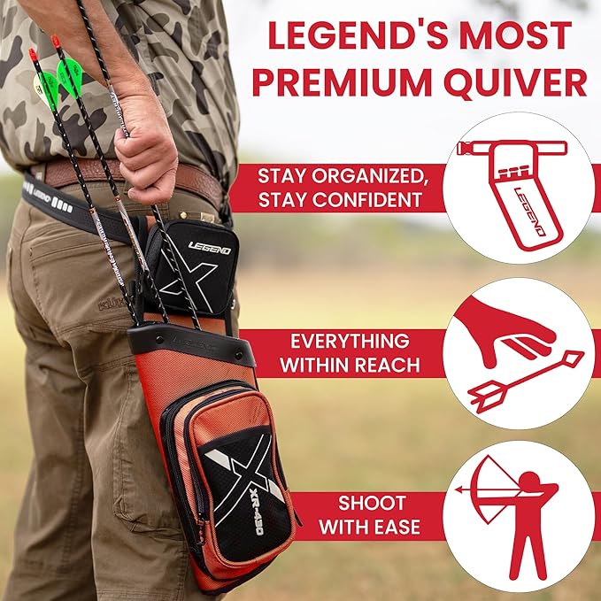 Legend XR430 Premium Field Quiver for Arrows - Right-Handed Hip Arrow Quiver with Removable Release Pocket, Durable Archery Quiver with Tools & Accessories Compartment, Arrow Holder-StrideForce Fitness
