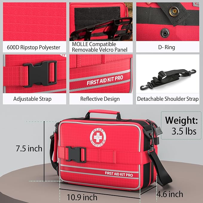 Comprehensive First Aid Kit, Premium Emergency Trauma Kits with Shoulder Strap for Car Camping Gear, Labelled Compartments Survival Kit, Home Essentials, Outdoor Emergency Medical Supplies -324 Piece-StrideForce Fitness