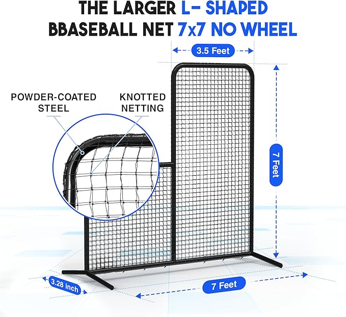 Yes4All Portable L-Screen Baseball 7x7ft with 2 Baseballs, Rubber Wheels - L Screen Baseball for Batting Cage, Protective Pitching Screen Net Double Layers, Carry Bag Included-StrideForce Fitness