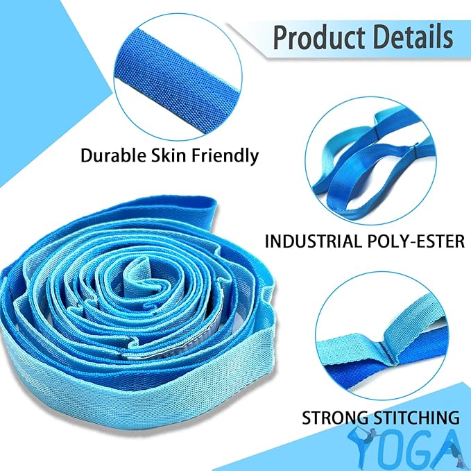 Stretching Strap Yoga Strap with Loops, Stretch Straps for Physical Therapy, Non-Elastic Exercise Strap for Pilates, Dance and Gymnastics with Workout Guide-StrideForce Fitness