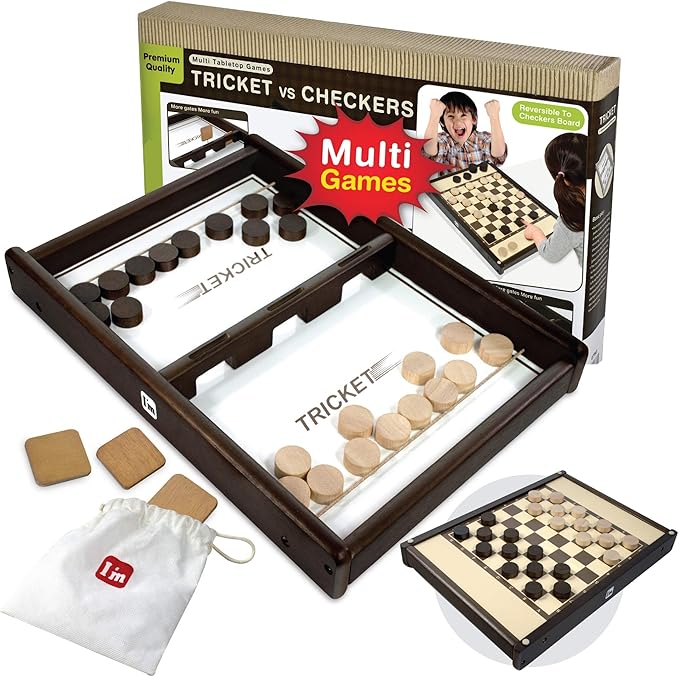Tricket VS Checkers : Wooden Multi Tabletop Indoor Portable Board Games for Kids and Family-StrideForce Fitness