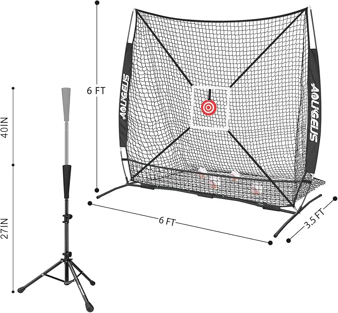 6'X6' Baseball Softball Practice Net,Pitching Net,Batting Net,with Bonus Strike Zone,Target and Bow Frame,for Hitting,Pitching,Catching-StrideForce Fitness