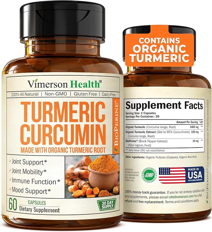 Turmeric Supplement - High Potency Turmeric Curcumin Supplement with 1500 mg Organic Tumeric and 95% Curcuminoids. Curcumin Supplements with Black Pepper for Immune & Joint Health. 60 Curcuma Capsules-StrideForce Fitness