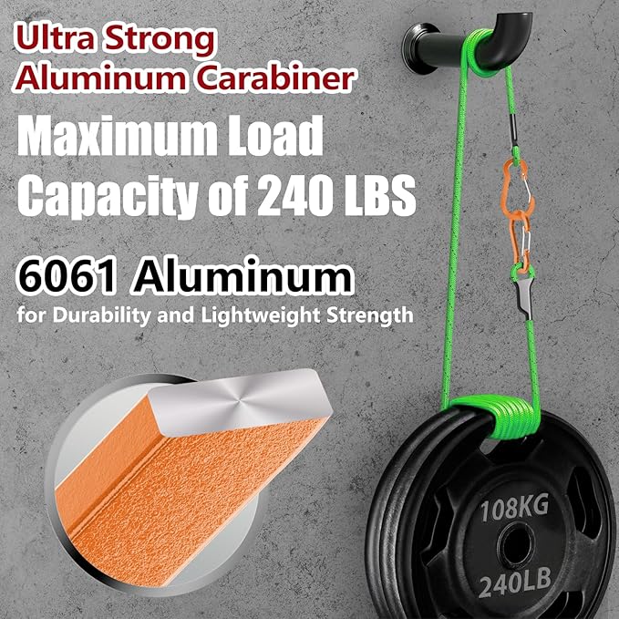 sprookber 3.2 Inch Aluminum Carabiner Clips D Ring, Caribeaner Spring Snap Hook with Keychain for Camping, Hiking, Gym & Outdoor Gear, Set of 10-StrideForce Fitness