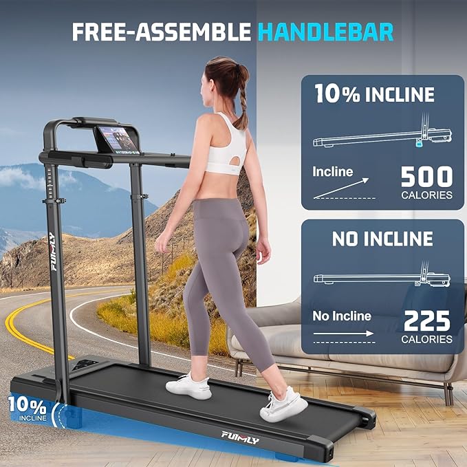 Walking Pad Treadmill with Desk Workstation, 10% Incline Foldable Treadmill with Handrail, 300lbs Capacity, 3 Control Methods, 8 in 1 Folding Treadmills for Home Office-StrideForce Fitness