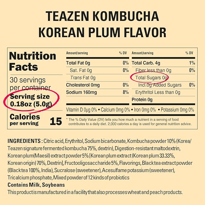 TEAZEN Japanese Apricot Kombucha Tea, Electrolyte & Hydration Drink Mix, Sugar Free, Live Probiotics & Prebiotics, 30 Sticks, 5.29oz-StrideForce Fitness