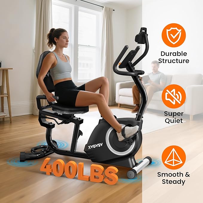 Recumbent Exercise Bike for Home Use, Quiet Recumbent Stationary Bikes for Adults & Seniors, 16-Level Resistance, Adjustable Seat, Supports 400LB, Pulse Sensors & LCD Display-StrideForce Fitness