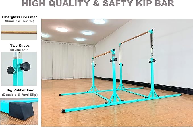 Gymnastics Double Horizontal Bars 3Play Parallel Bars Uneven Bars Gymnastics Training Kip Bar with 304 Stainless Steel Regulating Arms & Fiberglass Rail for Indoor Outdoor Home Club Use-StrideForce Fitness