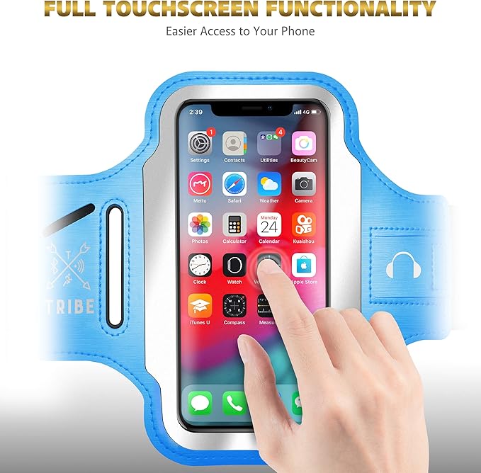 TRIBE Running Phone Holder Armband. iPhone & Galaxy Cell Phone Sports Arm Bands for Women, Men, Runners, Jogging, Walking, Exercise & Gym Workout. Fits All Smartphones. Adjustable Strap, CC/Key Pocket-StrideForce Fitness