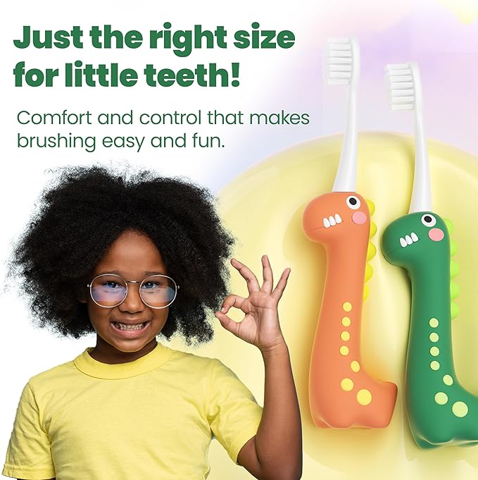 Well Before Dinosaur Kids Toothbrush, 0.12mm Soft Filament Toddler Toothbrush for Kids 6-12 Make Brushing Fun and Protect Kids Delicate Teeth (Pack of 3)