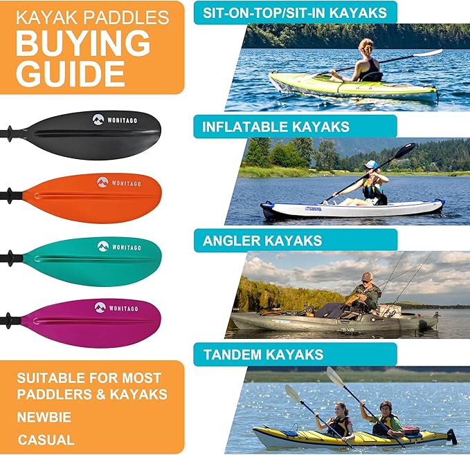 Kayak Paddle with Aluminum Shaft and Reinforced PP Blade, Floating Kayak Oar for Kayaking Canoeing and Boating, 220 cm/86 inches - 230 cm/90 inches-StrideForce Fitness