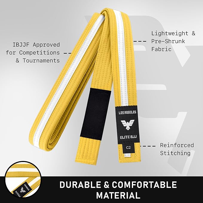 Elite Sports Kids Brazilian Jiu Jitsu Belts Preshurunk Martial Arts Youth BJJ Belts for Girls & Boys with BJJ Ranking Stripes-StrideForce Fitness