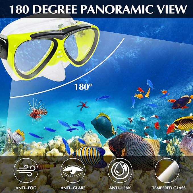 GreenLF Kids Snorkel Set, Anti-Fog Snorkeling Mask with Nose Covers for Youth Junior Child, Boys & Girls Age 5-12, Semi-Dry Diving Scuba Swimming Goggles Gear Packages-StrideForce Fitness