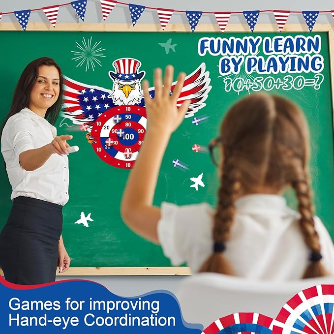 4th of July Games Set Patriotic Dart Board Games with 6 Sticky Balls Independence American Day Party Favor for Red White and Blue Party Throwing Indoor Outdoor Yard(Eagle)-StrideForce Fitness
