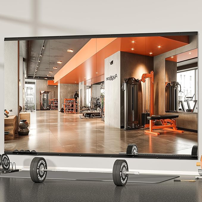 Hasipu 4 Pcs 48''x24'' Home Gym Mirror Large Full Length Wall Mounted Full Body Mirror for Yoga Dance Fitness Exercise Studio Bedroom Garage, Frameless Tempered Glass Workout Mirrors Black Rectangular-StrideForce Fitness