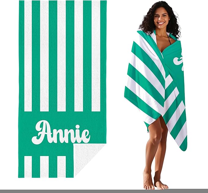 JML Personalized Beach Towel with Name, Custom Cabana Stripe Beach Towel, Customized Microfiber Pool Towel, Quick Dry & Absorbent Swim Towel for Adult,Mother's Day, Birthday, Summer Holiday,Vacation-StrideForce Fitness