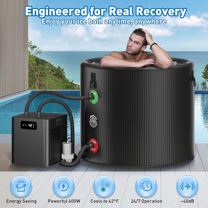 Ice Bath Water Chiller for Cold Plunge Tubs, 1/3 HP Upgraded Cold Plunge Chiller with External Filter & Pump, Energy-Efficient Cooling for Cold Therapy, Home & Outdoor Recovery-StrideForce Fitness