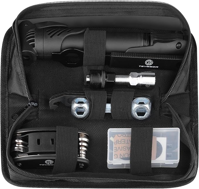 Teyssor Bike Repair Bag with Tire Pump, Bicycle Tire Repair Tool Kit, Portable Tool Bag with 16 in 1 Multitool All in One Bike Kit for Cycling-StrideForce Fitness