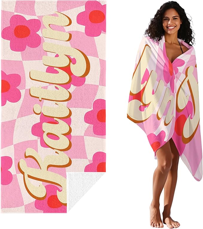 JML Personalized Beach Towel with Name, Custom Flower Beach Towel, Customized Microfiber Pool Towel, Quick Dry & Absorbent Swim Towel for Adult,Anniversary, Birthday, Summer Holiday,Vacation-StrideForce Fitness