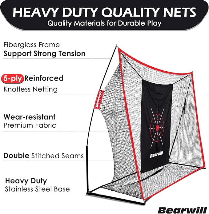 Golf Net, 10x7ft Heavy Duty Golf Practice Nets with Mat, Target Cloth, 8 Tees, 6 Balls, Carry Bag for Backyard Driving Chipping Indoor Outdoor Training-StrideForce Fitness