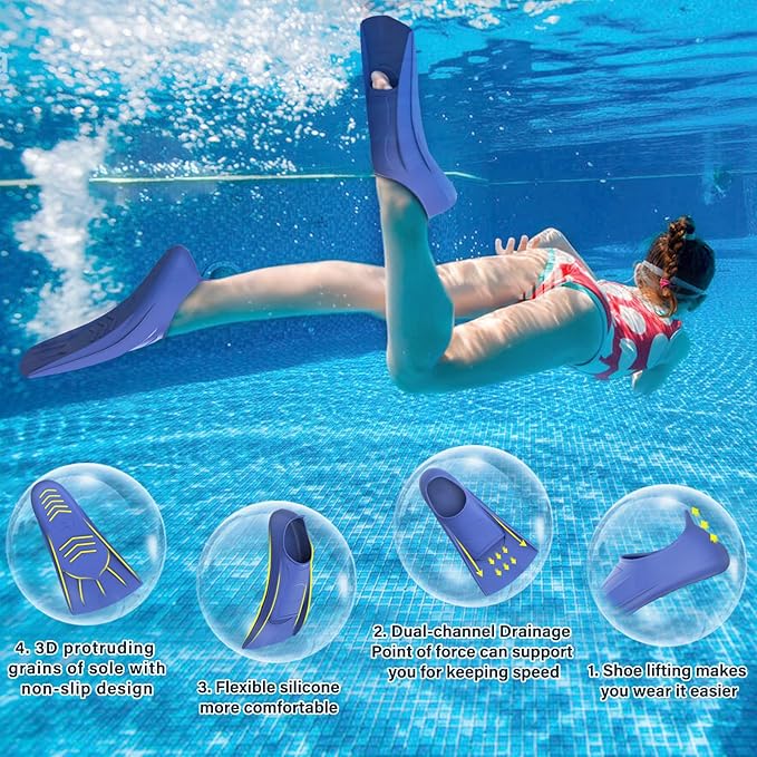 Gintenco Swim Fins, Kids Swim Training Fins for Lap Swimming, Travel Size Flippers with Mesh Bag, Silicone Swimming Fins for Kids Teens Adults Women Men-StrideForce Fitness