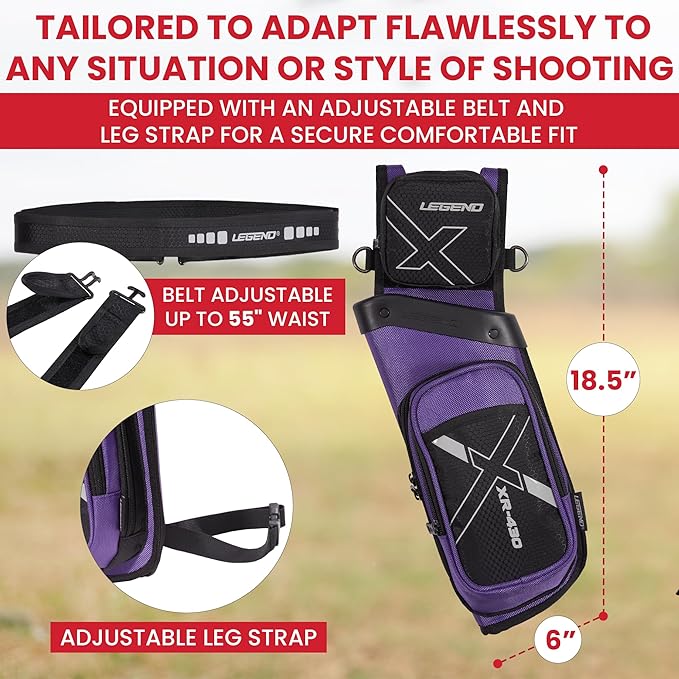 Legend XR430 Premium Field Quiver for Arrows - Right-Handed Hip Arrow Quiver with Removable Release Pocket, Durable Archery Quiver with Tools & Accessories Compartment, Arrow Holder-StrideForce Fitness