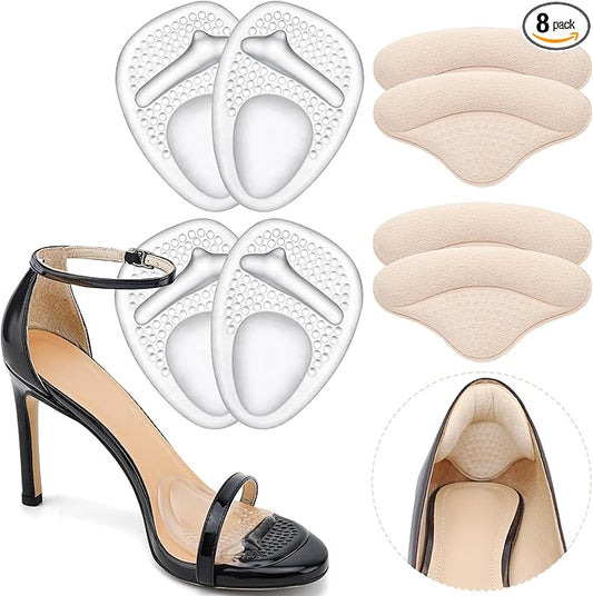 Ball of Foot Cushions and Metatarsal Pads for Women,Heel Cushion Pads, Heel Grips for Heel Pain Relief, Blisters,Friction, Non-Slip Shoe Inserts for Loose Shoes,Shoe Fillers Make Shoes Fit Tighter-StrideForce Fitness